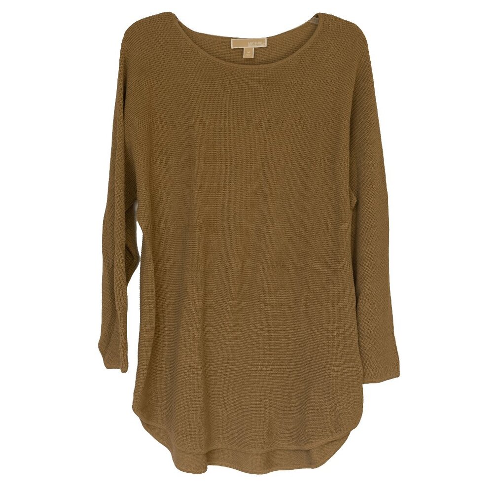 Michael Kors Tunic Sweater Brown Wide Neck Long Sleeve Corporate Scandi Minimal